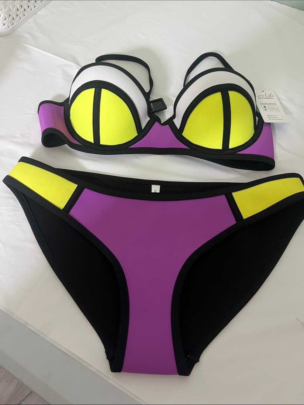 Cupshe Purple, Yellow & Black Neoprene Colorblock Bikini Set